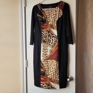 Midnight Velvet Animal Sheath Dress Black and Gold Size 8